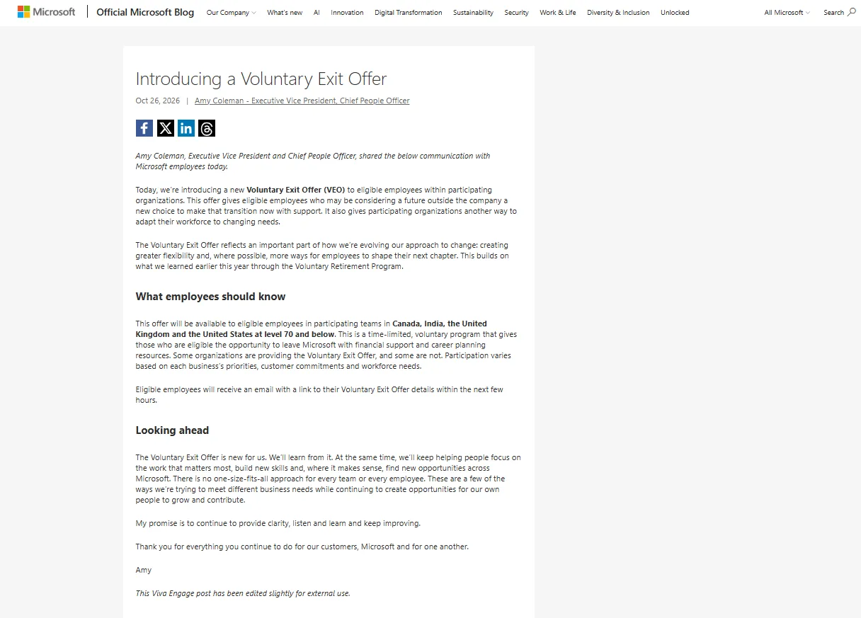 introducing a voluntary exit offer